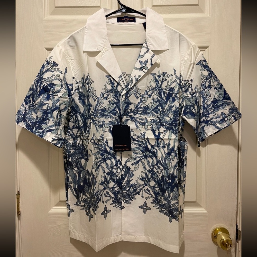 LV Aqua White and Blue Monogy Shirt